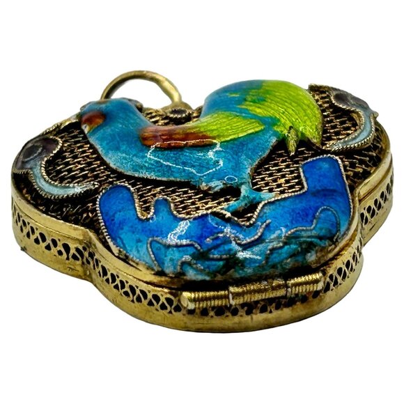 Antique Silver/Gold Vermeil Enamel Rooster Locket Pendant/Charm - Picture 2 of 5